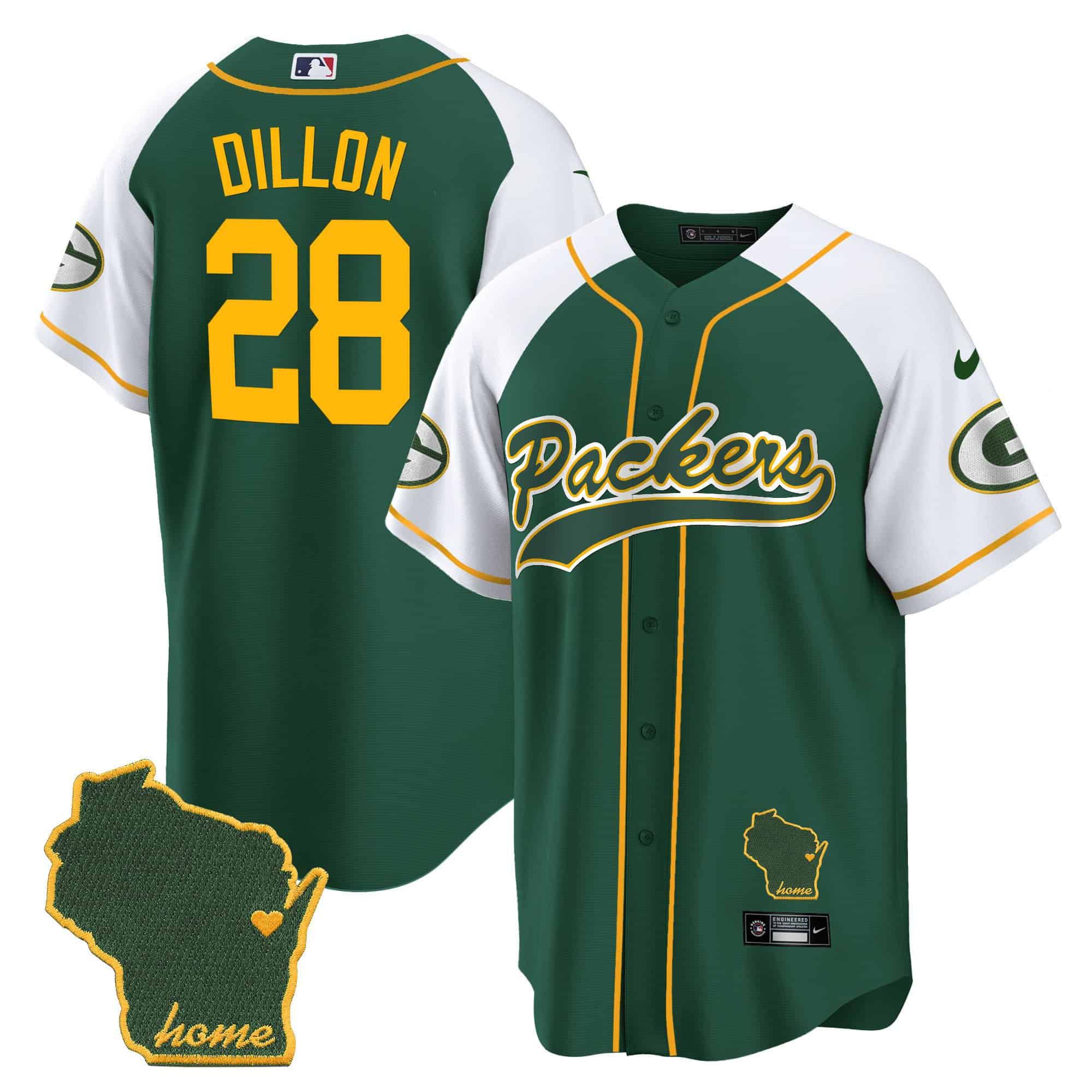 Men Green Bay Packers #28 Dillon Green 2024 Nike Home Patch Baseball NFL Jersey